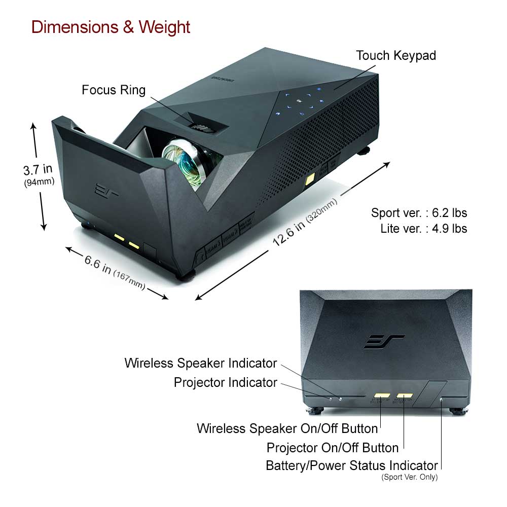 EliteProjector Outdoor UST Projector - Dimensions & Weight
